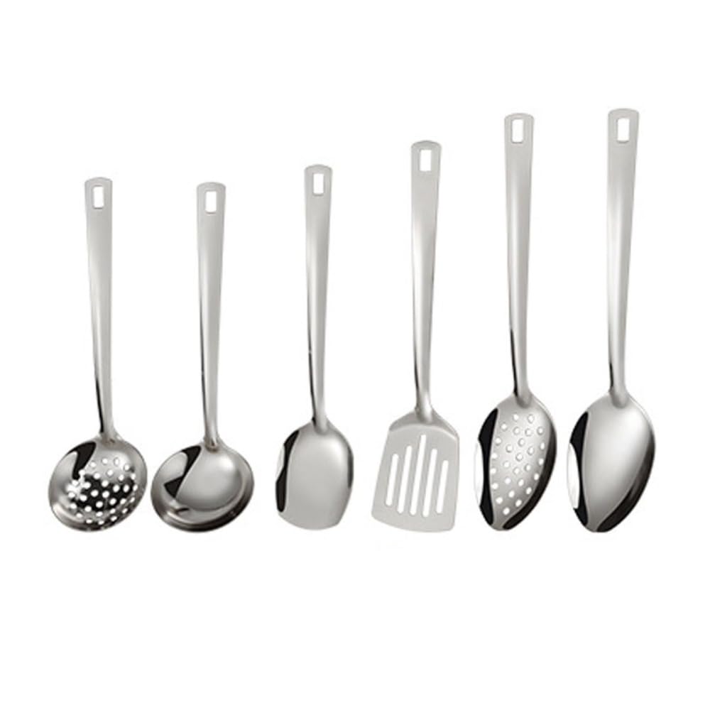 6pcs Cooking Utensils, Stainless Steel Kitchen Utensil Set Wok Utensils Set Wok Spatula and Ladle Slotted Spoon Slotted Spatula 