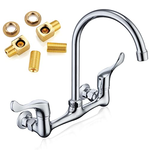 Favorpo Commercial Wall Mount Sink Faucet 8 Inches Center Wall Mounted Kitchen Faucet With 8 Inches Swivel Spout, 2 Handle Wall-