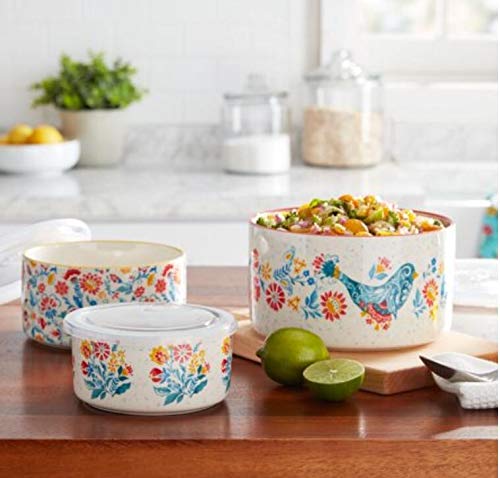 The Pioneer Woman 6-Piece Round Ceramic Nesting Bowl Set, 15.5 oz, Multicolor with Built-In Steam Release