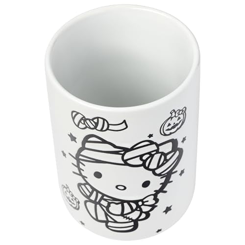 Silver Buffalo Sanrio Hello Kitty Halloween Spooky Mummy Ceramic Cookie Snack Candy Jar With Airtight Bamboo Lid (Small)