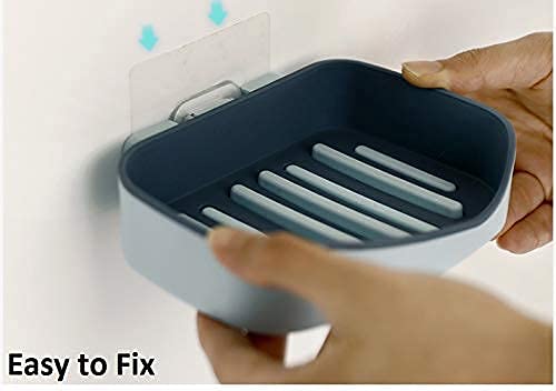 Inditradition Self Adhesive Wall Mounted Soap Holder For Bathroom | With Water Draining Tray, Plastic, (Pack Of 4)