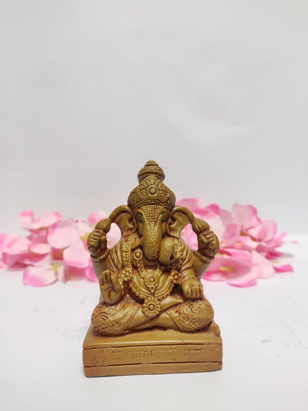 Pratima Wooden Finish Dagduseth Polyresin Ganesh Idol|Vinayaka Statue|Ganpati Murti|Ganesha Idol For Home Decor|Ganesh Idol For