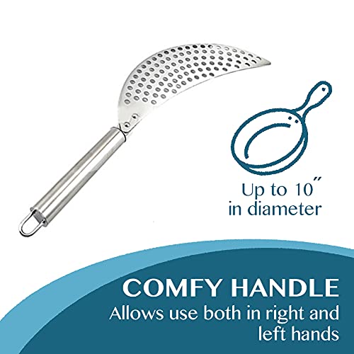 Pan Pot Strainer With Handle Stainless Steel Hand Held Crescent Drainer For Spaghetti Fry Noodles Fruit Vegetable Pasta Strainer