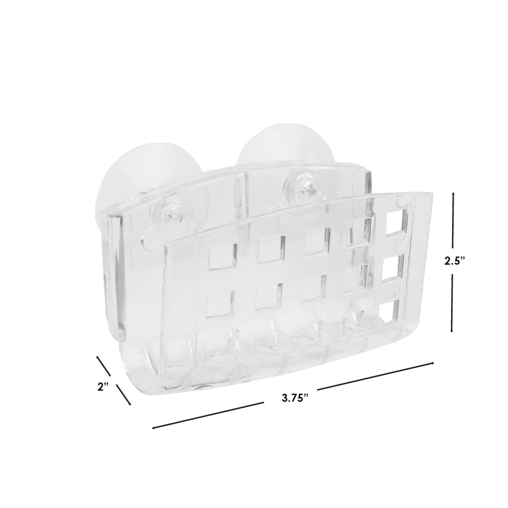 Home Basics Clear Suction Holder For Kitchen & Bathroom Sink Sponge, Scrubber, And Soap Organizer With 2 Suction Cups | Open Gri