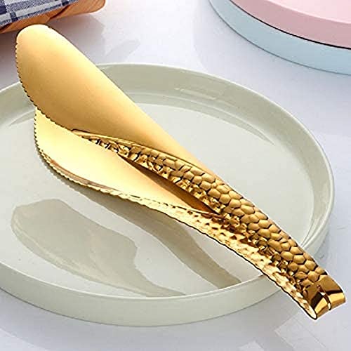 Iaxsee 2 Pack 8 Inch Gold Salad Tongs Serving Tongs 8 Inch Stainless Steel Cooking Utensils Non-Slip & Easy Grip Metal Tongs Sma