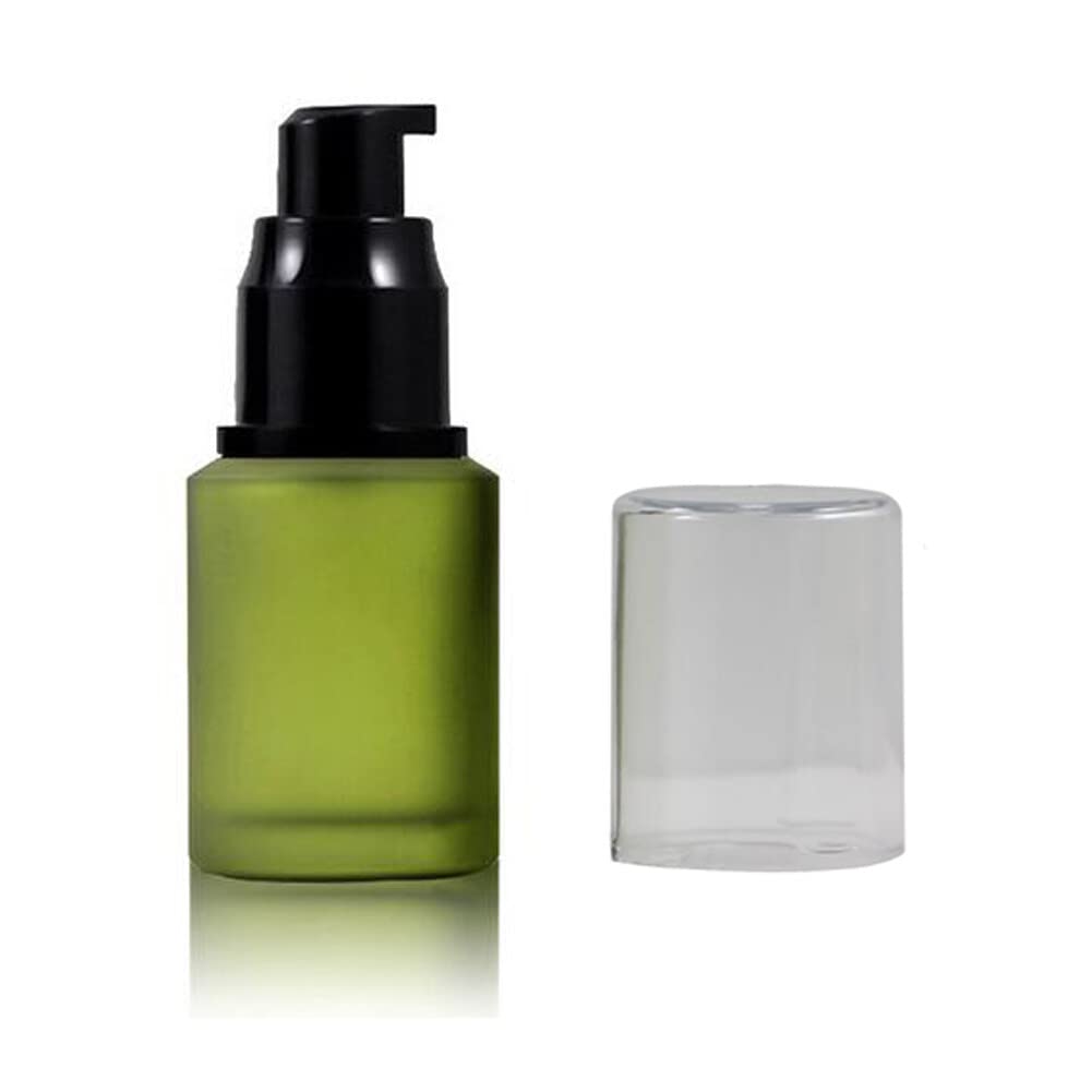 60Ml/2Oz Refillable Glass Pump Bottle Frosted Green Cosmetic Makeup Emulsion Toiletries Cream Lotion Pump Bottle Portable Dispen