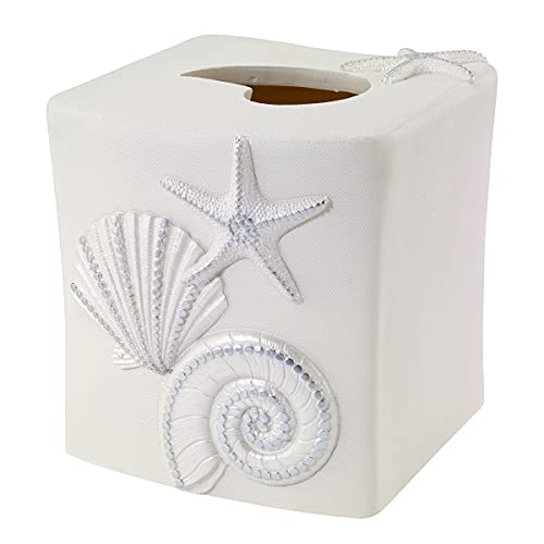 Avanti Linens - Tissue Box Cover, Sea Inspired Home Accessories, Guest Bathroom Essentials (Sequin Shells Collection)