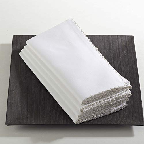 SARO LIFESTYLE 1442 Recotting Collection Whip Stitched Design Dinner Napkins  Silver-Set of 4 Pcs  20''  4 Pieces