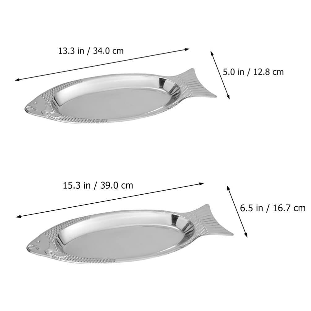 Osaladi 2Pcs Stainless Steel Dinner Plates Camping Plates Metal Oval Fish Platter Dishes Serving Plates Fruit Tray Holder For De
