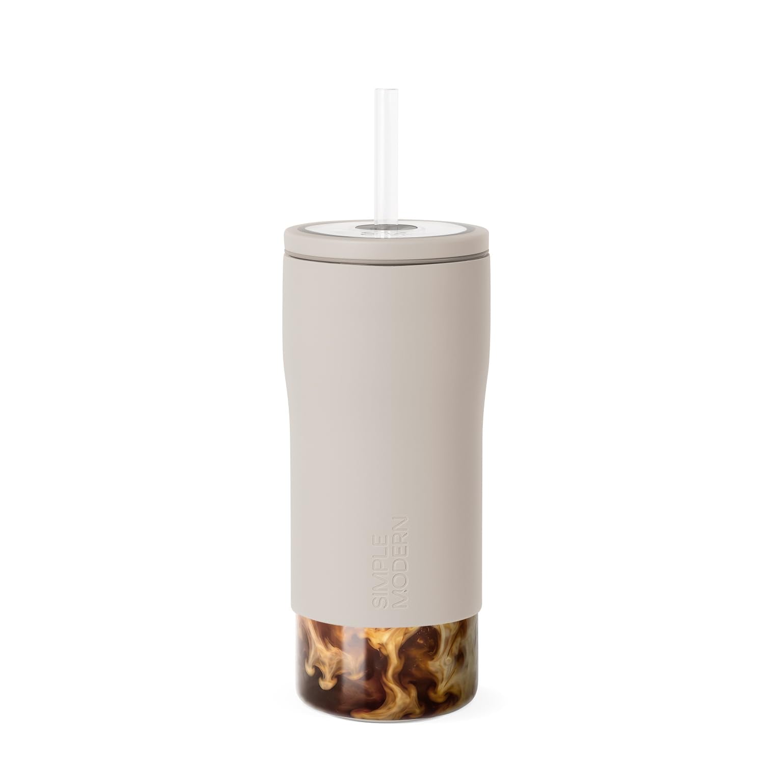 Simple Modern Glass Iced Coffee Cup with Straw Lid | 20oz | Beige