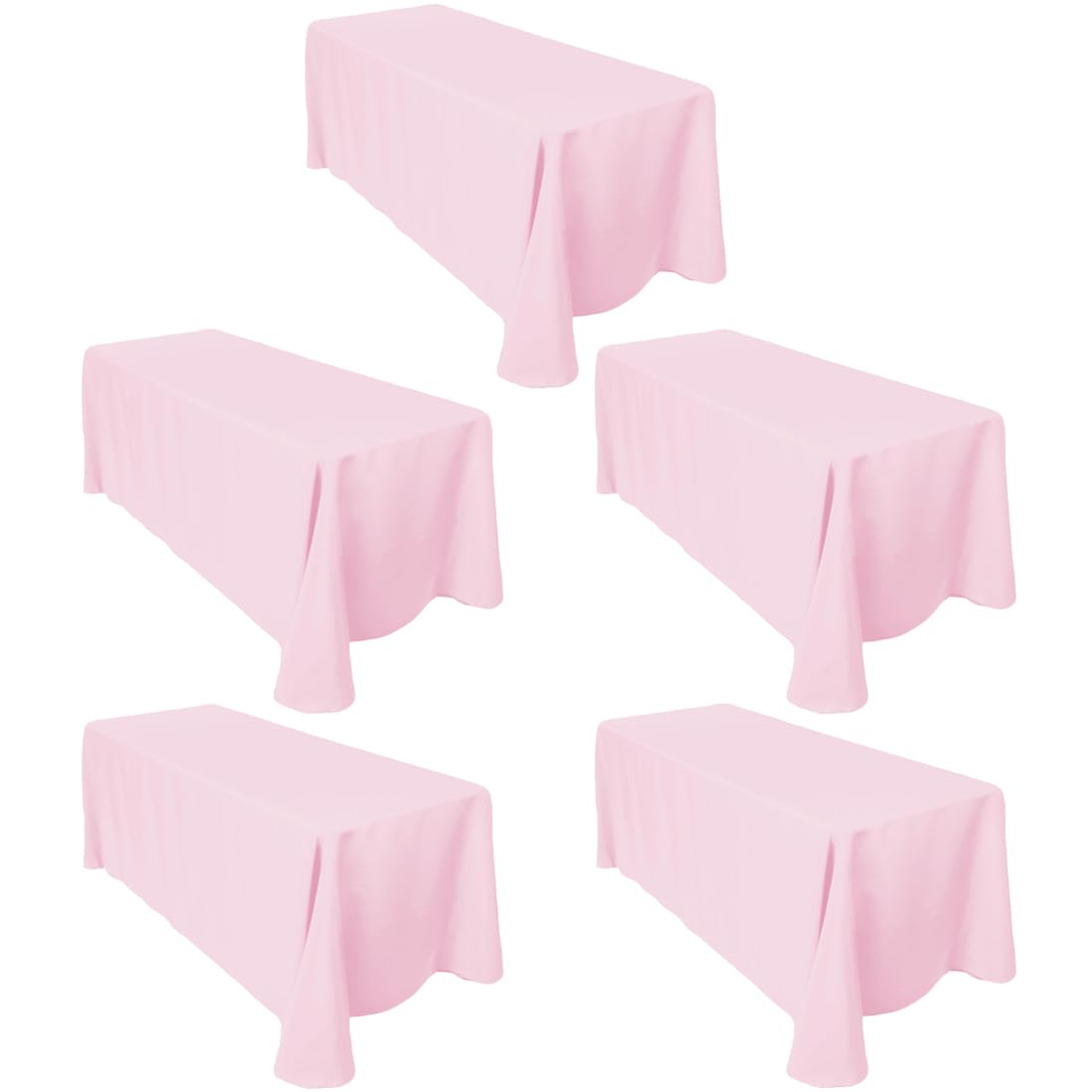 Ltc Linens 5-Pack 90X132 Inch Pink Rectangular Tablecloths - Rounded Corners Table Cloths For 6 Ft Tables Floor-Length Drop - Po