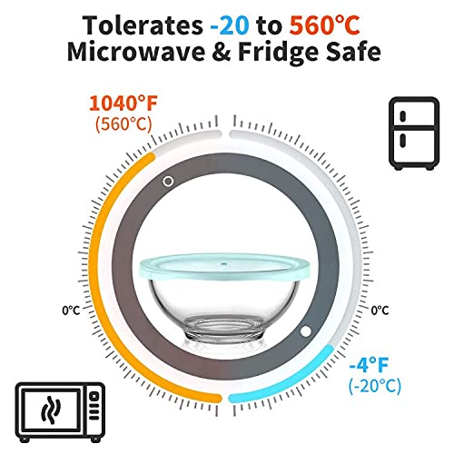 Luvan Glass Mixing Bowl With Airtight Lids, (1Qt, 1.5Qt, 2.5Qt, 3.7Qt), 8-Piece Kitchen Salad Bowls Clear Nesting Big Cooking Bo