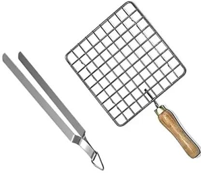 Lmr3 Wooden Handle With Roasting Net, Papad Jali,Roti Grill,Chapati Grill (Square -Roaster With Chimts)