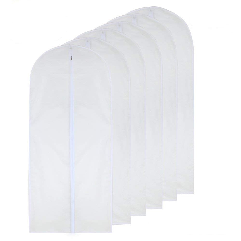 Garment Bag Clear 24 X 54 Long Dress Garment Bags White Breathable Full Zipper Dust Cover For Clothes Storage Closet Pack Of 6