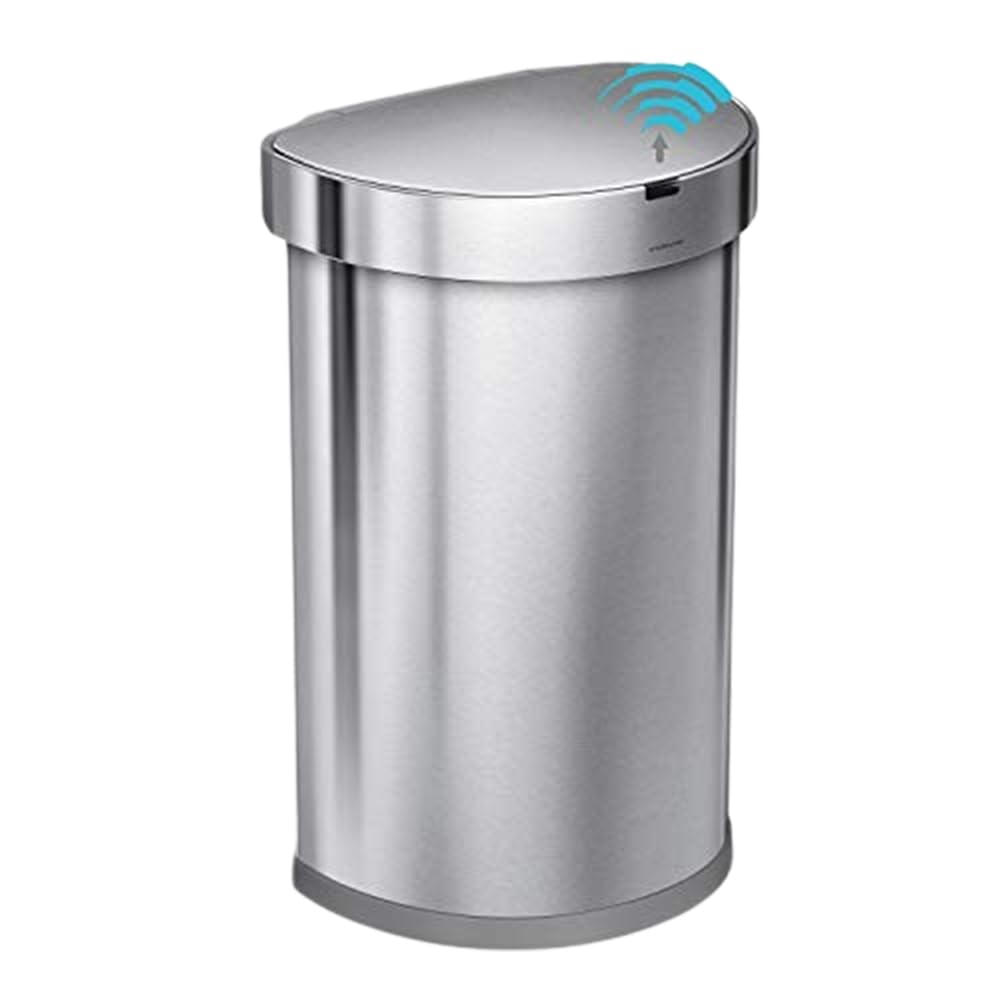 Simplehuman 45 Liter Semi-Round Hands-Free Kitchen Step Trash Can With Soft-Close Lid, Matte Black