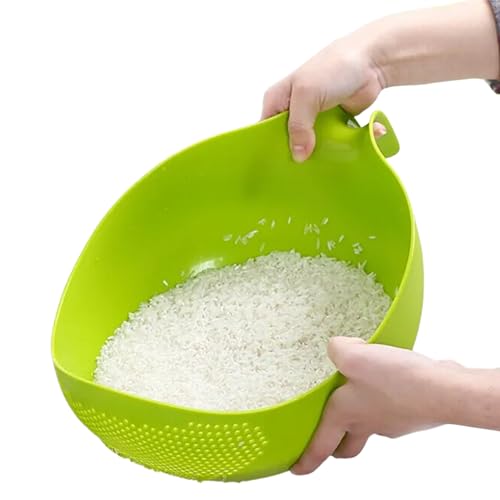 ECosmos Water Strainer MultiUse Strainer/Washer Bowl For Rice Vegetable & Fruits (Rice Bowl) (Pack Of 1, Green)
