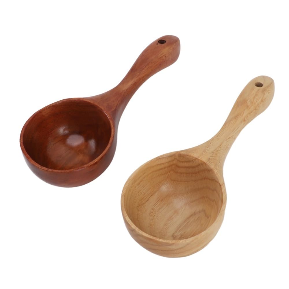 Anu Limen 2Pcs 8.7Inch Wooden Soup Ladles Versatile Solid Wood Soup Spoon Long Handle Serving Ladle for Home Kitchen