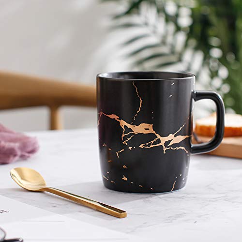 Coffeezone 12 Oz Matte Ceramic Marble Tea Coffee Mugs Luxury Gold Inlay (Black, 4 Mugs Gold Marble)