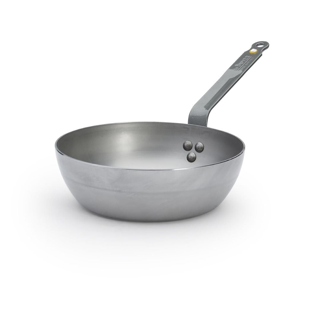 De Buyer Mineral B Carbon Steel Country Fry Pan - 9.5    - Ideal For Sauteing, Simmering, Deep Frying & Stir Frying - Naturally