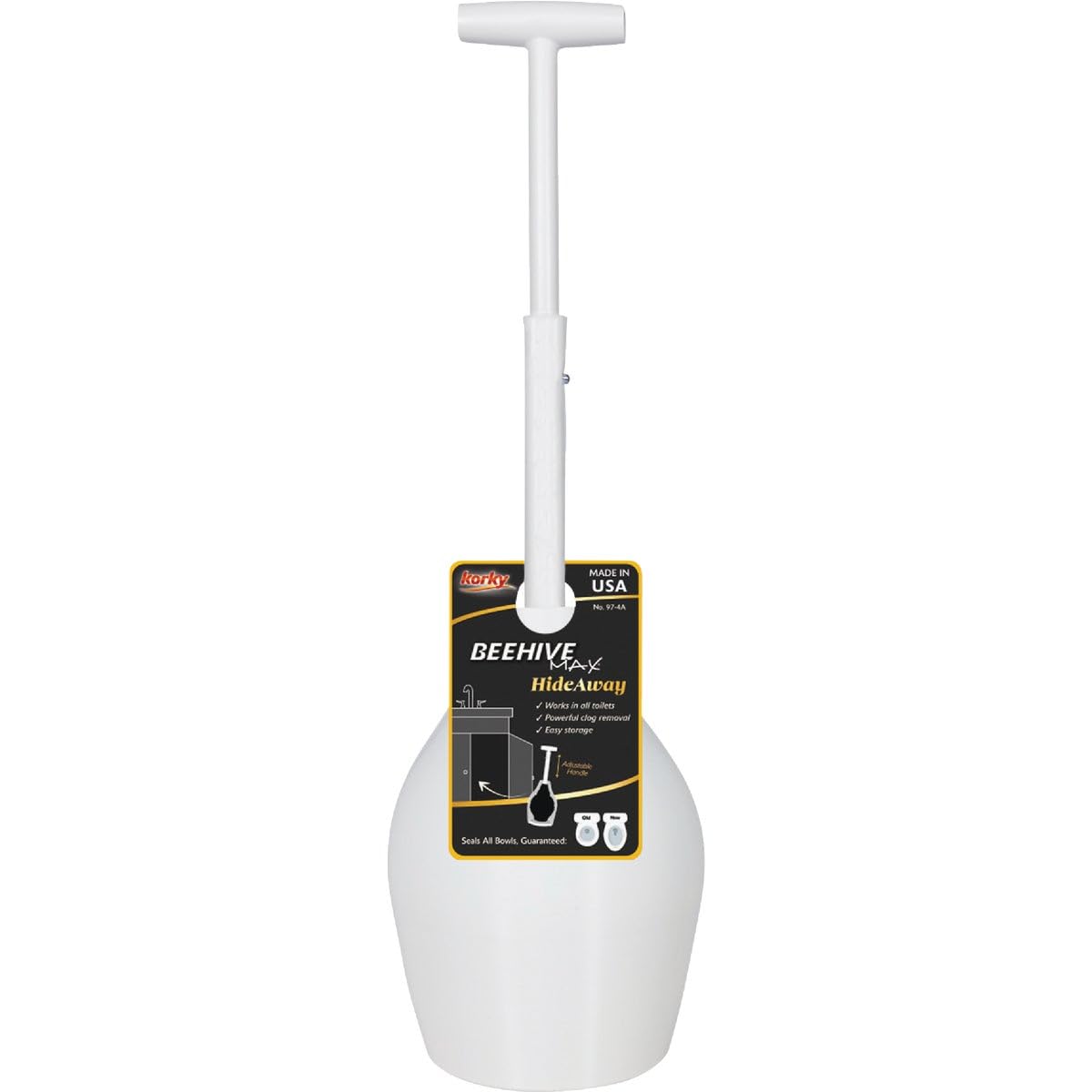 Korky Beehive Max Hideaway 15 In. L X 6 In. Dia. Toilet Plunger