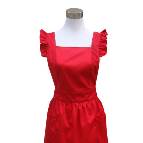 Hyzrz Lovely White Retro Ladys Aprons For Womens Cake Kitchen Fashion Cook Apron Chic With Pockets For Gift Chic 100% Cotton (Re