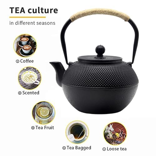 40.6Oz Cast Iron Teapot, Japanese Tetsubin Tea Kettle For Stovetop Safe, Black Cast Iron Tea Kettle With Tea Strainer For Loose