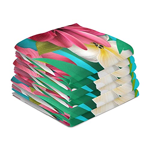 Slhkpns Aloha Flower Kitchen Dish Towels Set Of 4,Palm Leaves Tropical 18X28In Absorbent Dishcloth Reusable Cleaning Cloths For