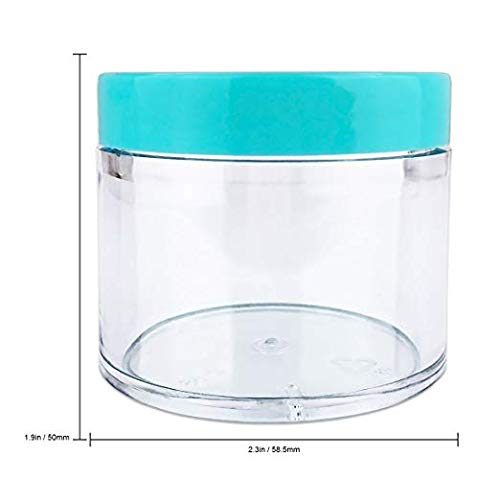 Beauticom 60 Grams/60 ML (2 Oz) Round Clear Leak Proof Plastic Container Jars with TEAL Lids for Storage Cosmetic Lotion Scrubs Creams Salves Ointments (12 Pieces Jars + Teal Lids  TEAL)