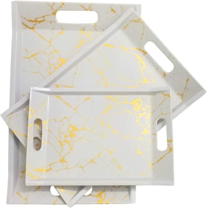 FEDOY Melamine Multicolor Serving Tray, Set of 3 (Small, Medium and Large Size) Golden Series(Rectangular)