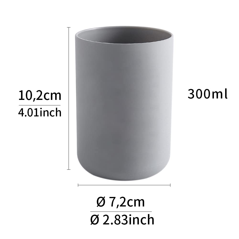 Wongwongcat Bathroom Tumbler, Unbreakable Dishwasher Safe Drink Cup 300Ml, 2 Pieces (Grey&Grey)