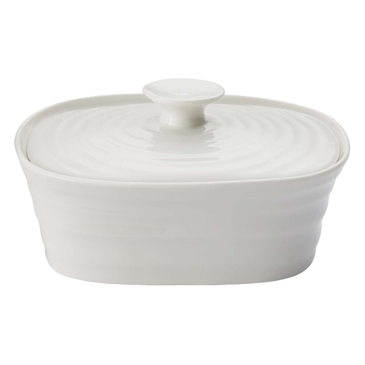 Portmeirion Sophie Conran White Covered Butter Dish | Butter Keeper with Lid for Countertop | Made from Fine Porcelain | Microwa