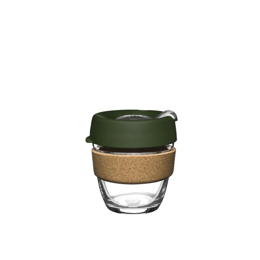 KeepCup Brew Cork, Reusable Glass Tumbler with Natural Cork, Short Coffee Cup 8oz/227ml - Pine