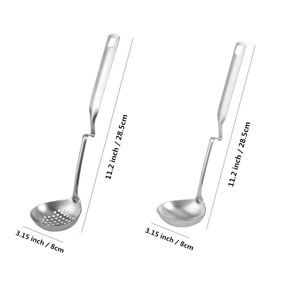 2 Pack Hot Pot Soup Ladle Spoon Slotted Spoons With S Shape Hanging Handle, 304 Stainless Steel Skimmer Spoon Ladles Strainer Fo