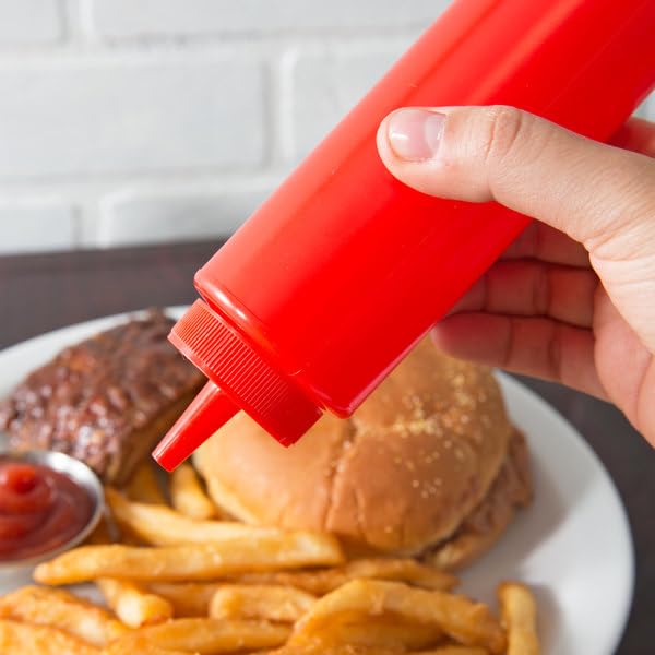 Brightfrom Condiment Squeeze Bottles, Red 8 Oz Empty Squirt Bottle With Wide Neck - Great For Ketchup, Mustard, Syrup, Sauces, D