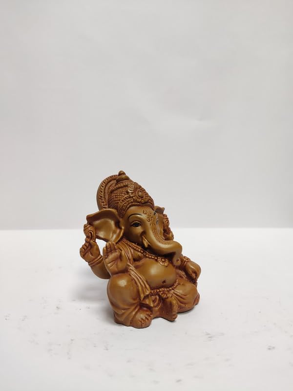 Pratima Wooden Finish Beautiful Polyresin Ganesh Idol|Vinayaka Statue|Ganpati Murti|Ganesha Idol For Home Decor|Ganesh Idol For