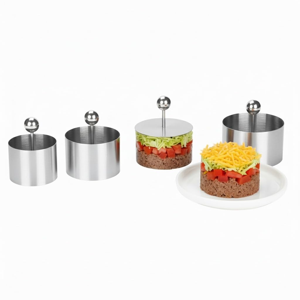 3pcs Sushi Mold with Pressers, Food Circle Cookie Cutter Ring, Stainless Steel Kitchen Utensil for Shaping Dessert Jelly Pastry 