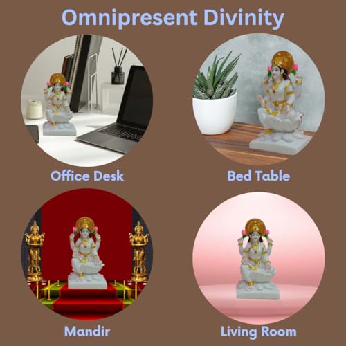 Apnimarket Marble Dust Laxmi Mata Murti Figurine, Standard, Goddess Mahalakshmi Statue-White 7