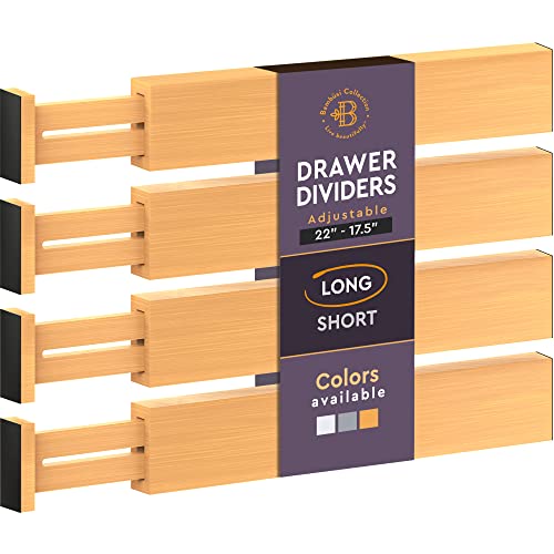 Large Kitchen Drawer Organizer - Expandable Bamboo Drawer Dividers (17.5'' - 22'') - Adjustable Separators for Kitchen, Clothes,