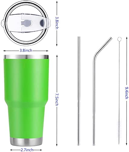 DS 30 oz Green Tumbler Stainless Steel Double Wall Vacuum Insulated Mug with Straw and Lid, Cleaning Brush for Cold and Hot Beve