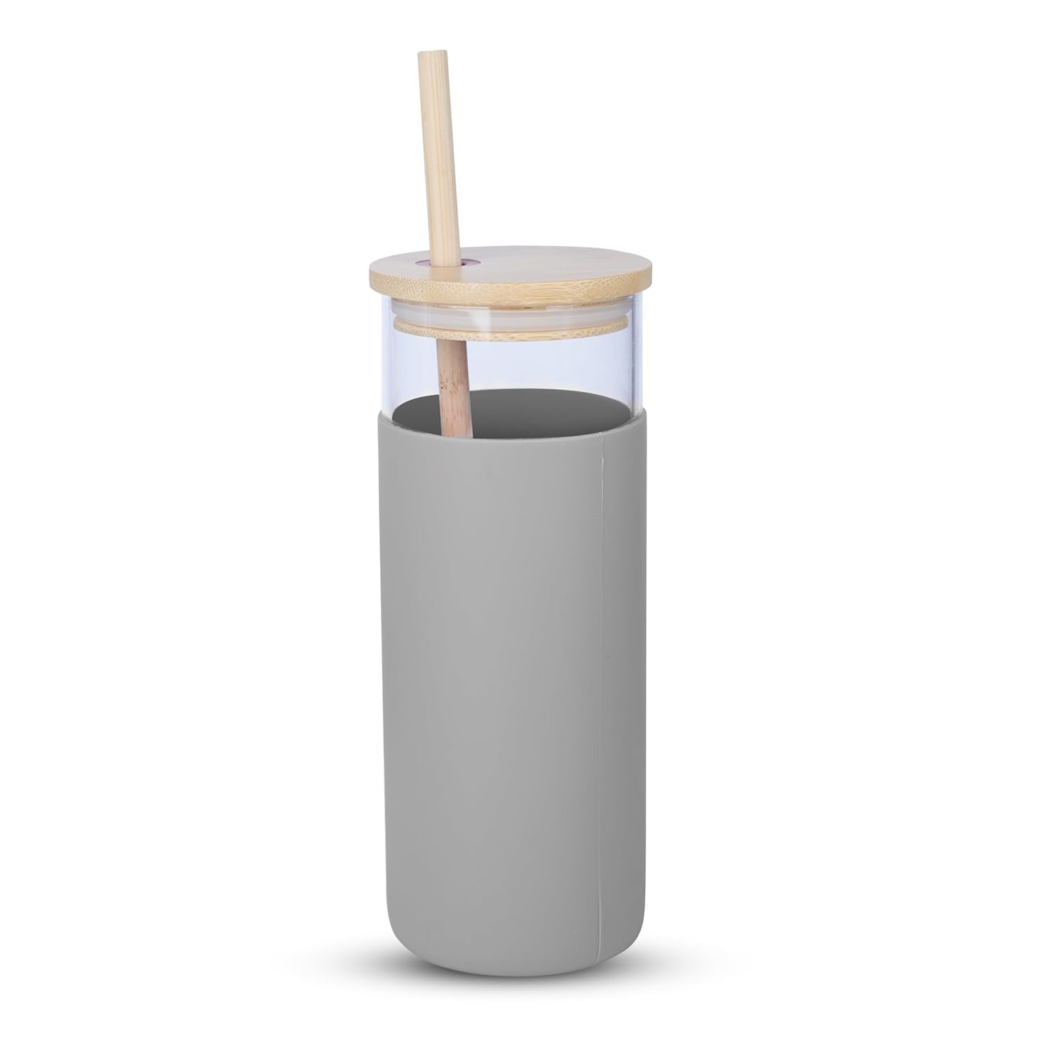 Nimbose Hot & Cold Coffeem Tea Tumbler, Borosilicate Glass Travel Mug Sipper with Bamboo Lid & Straw, Spill & Leak Proof Travel 