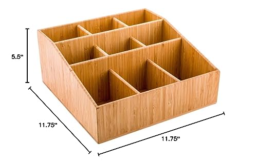 Restaurantware 11.75X5.5 Inch Coffee Condiment Organizer,1 Square Creamer Organizer-9 Compartments,Break-Resistant,Natural Bambo