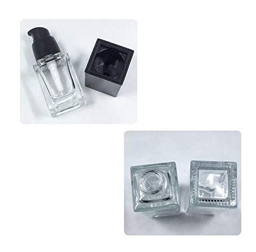 2Pcs 15Ml/0.5Oz Empty Square Clear Glass Pump Bottle Lotion Dispenser With Black Lid Refillable Portable Foundation Bottle Makeu