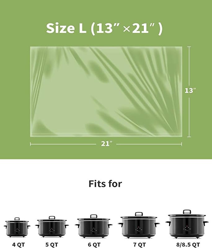 [NEW]KOOC Premium Slow Cooker Liners and Cooking Bags  Large Size Fits 4QT to 8.5QT Pot  13''x 21''   2 Packs (20 Counts)  Equipped with Fresh Locking Seal Design  Suitable for Oval & Round Pot  BPA Free