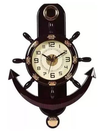 Kadio Analog 38 Cm X 26 Cm Wall Clock (Brown, With Glass, Standard).