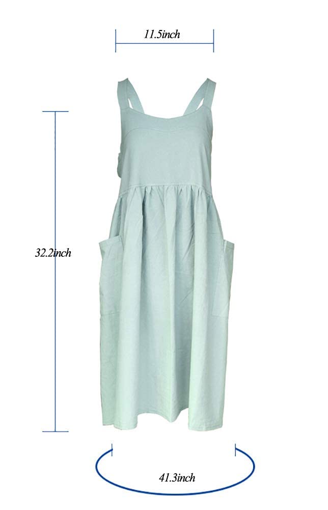 Losofar Women Girls Cross Back Apron Gardening Works Cotton Aprons Pinafore Dress (Green, 32.3'' X 41.3'')