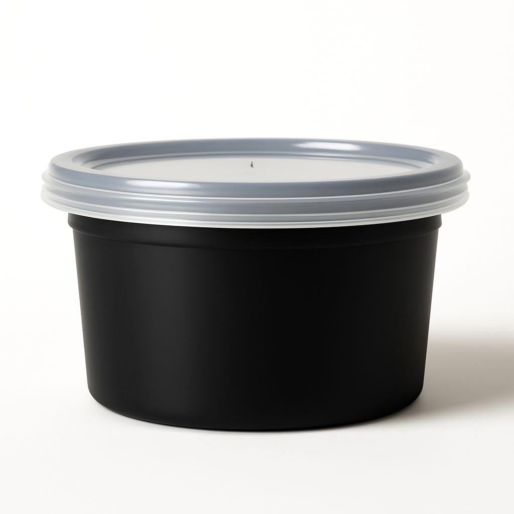 Nesam Mart Reusable Plastic Pack Of 10 (1000Ml) | Round Black Container With Transparent Lid For Food Storage, Food Delivery, Ki