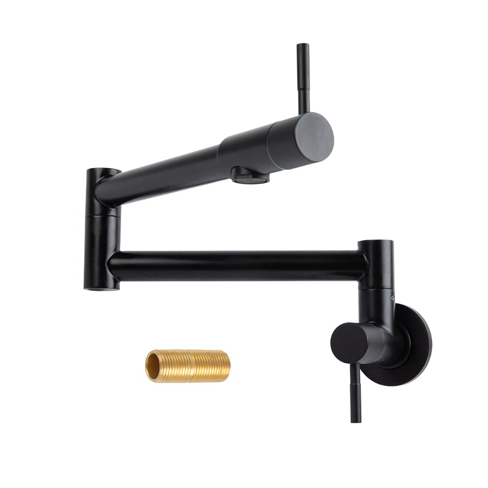 Allkorma Pot Filler Faucet Matte Black, Wall Mount Kitchen Stainless Steel Faucets, 19.7'' Folding Stretchable Faucet, 2 Joint S