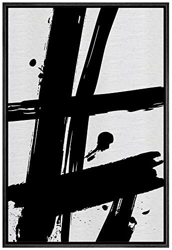 Signwin Framed Canvas Print Wall Art Black Ink Paint Stroke Grid Landscape Abstract Shapes Illustrations Modern Art Minimal Rela