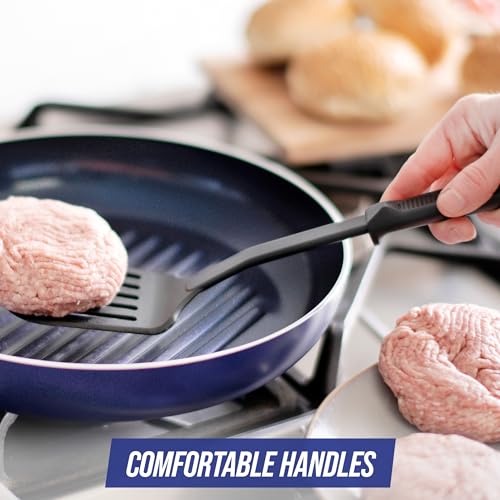Blue Diamond 5 Piece Nylon Utensil Set, Dishwasher Safe, Solid Spoons, Handy Ladle, Slotted Turner, Large Spatula, Black