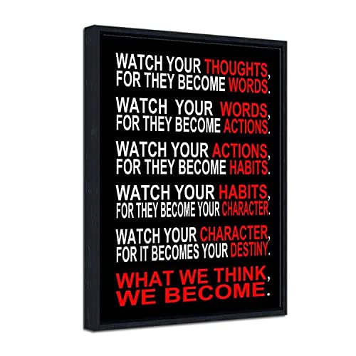 Pyradecor Black Framed Watch Your Thoughts Motivational Classroom Poster Modern Canvas Prints For Office Living Room Home Decora